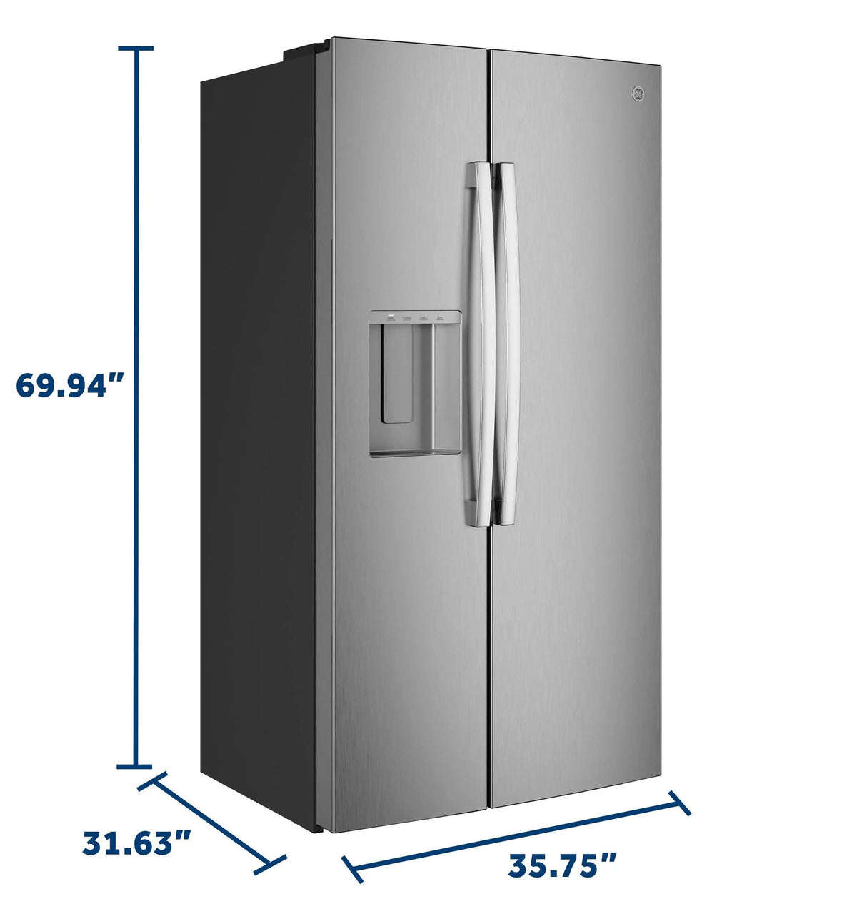 GE 23.5 Cu. Ft. Counter-Depth Side-By-Side Refrigerator with LED Light Walls and Extra Tall Dispenser - Fingerprint Resistant Stainless (GZS24PYYFS)