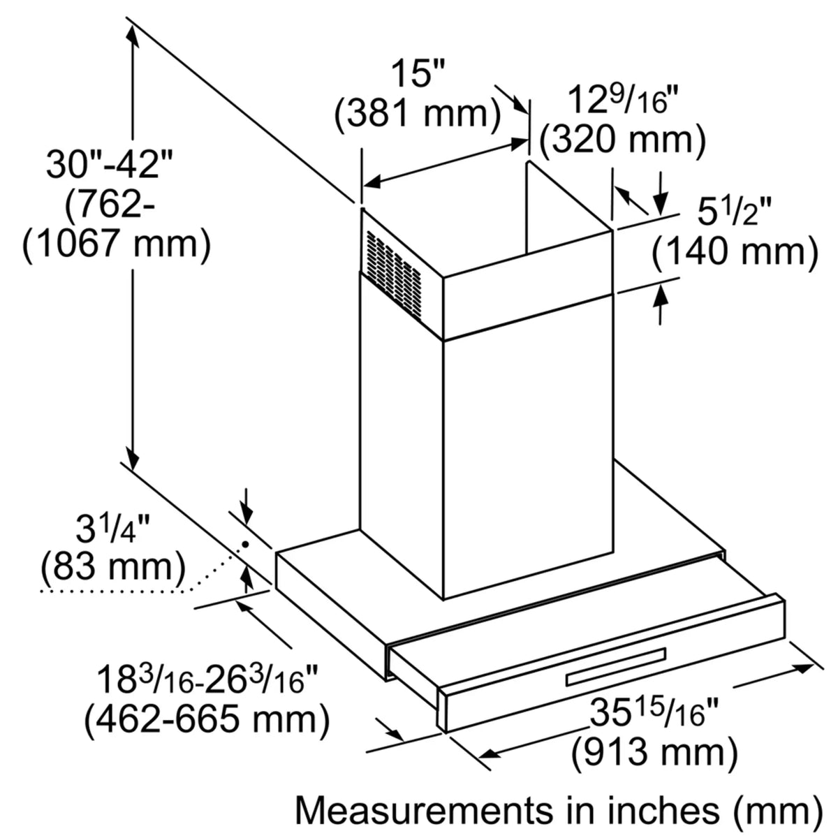 THERMADOR Masterpiece® Drawer Chimney Wall Hood 36'' - Stainless Steel (HDDB36WS)