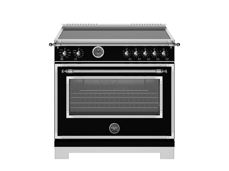 BERTAZZONI 36 inch Induction Range, 5 Heating Zones and Cast Iron Griddle, Electric Self-Clean Oven - Nero (HER365ICFEPNET)