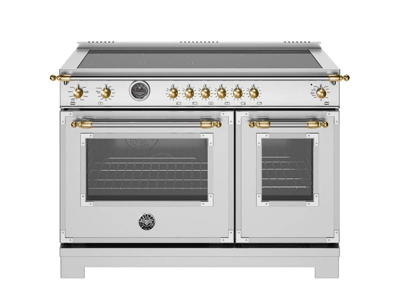 BERTAZZONI 48 inch Induction Range, 6 Heating Zones and Cast Iron Griddle, Electric Self-Clean Oven - Gold Accents - Stainless Steel (HER486IGFEPXG)