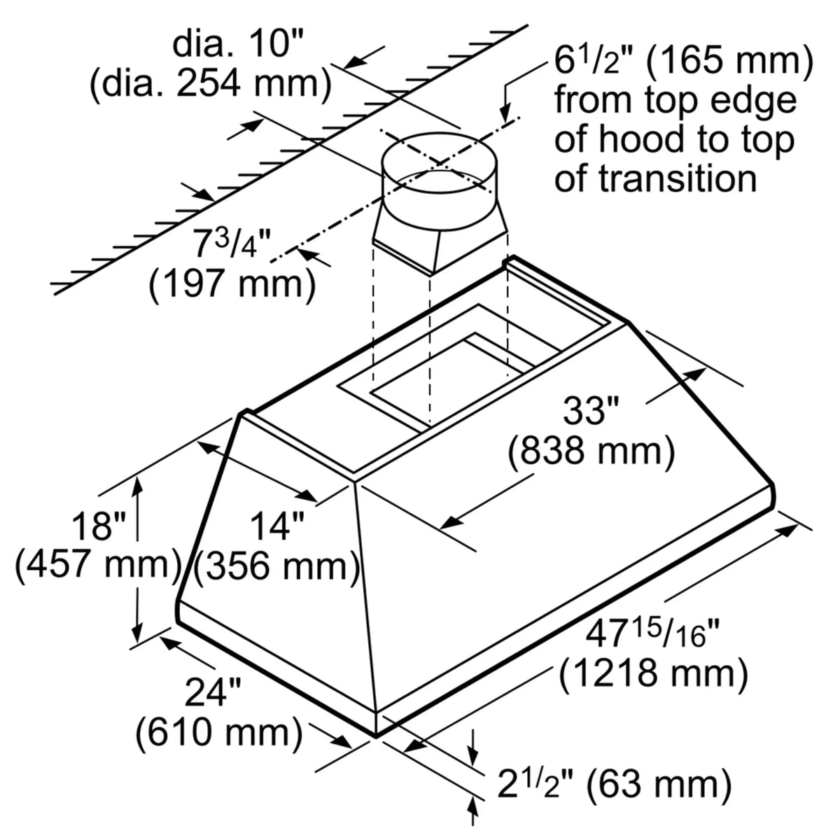 THERMADOR Professional Pyramid Chimney Wall Hood 48'' - Stainless Steel (HPCN48WS)