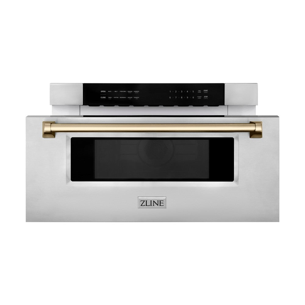 ZLINE Autograph Edition 30" 1.2 cu. ft. Built-In Microwave Drawer with Champagne Bronze Accents - Stainless Steel (MWDZ30CB)