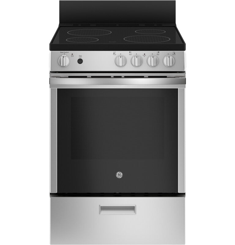 GE 24" Free-Standing/Slide-in Front Control Range with Steam Clean and Large Window - Stainless Steel (JAS640RMSS)