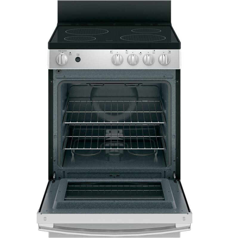 GE 24" Free-Standing/Slide-in Front Control Range with Steam Clean and Large Window - Stainless Steel (JAS640RMSS)