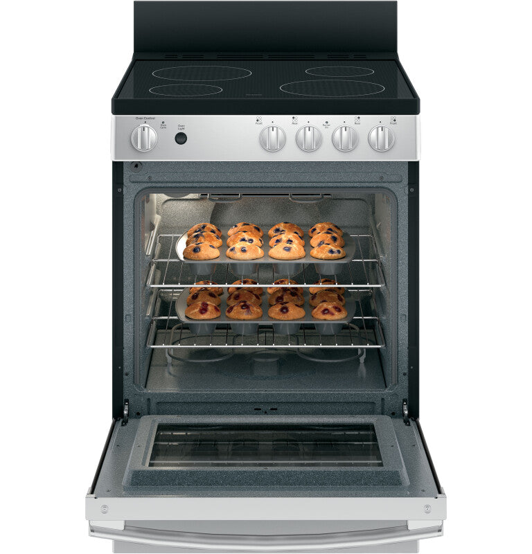 GE 24" Free-Standing/Slide-in Front Control Range with Steam Clean and Large Window - Stainless Steel (JAS640RMSS)