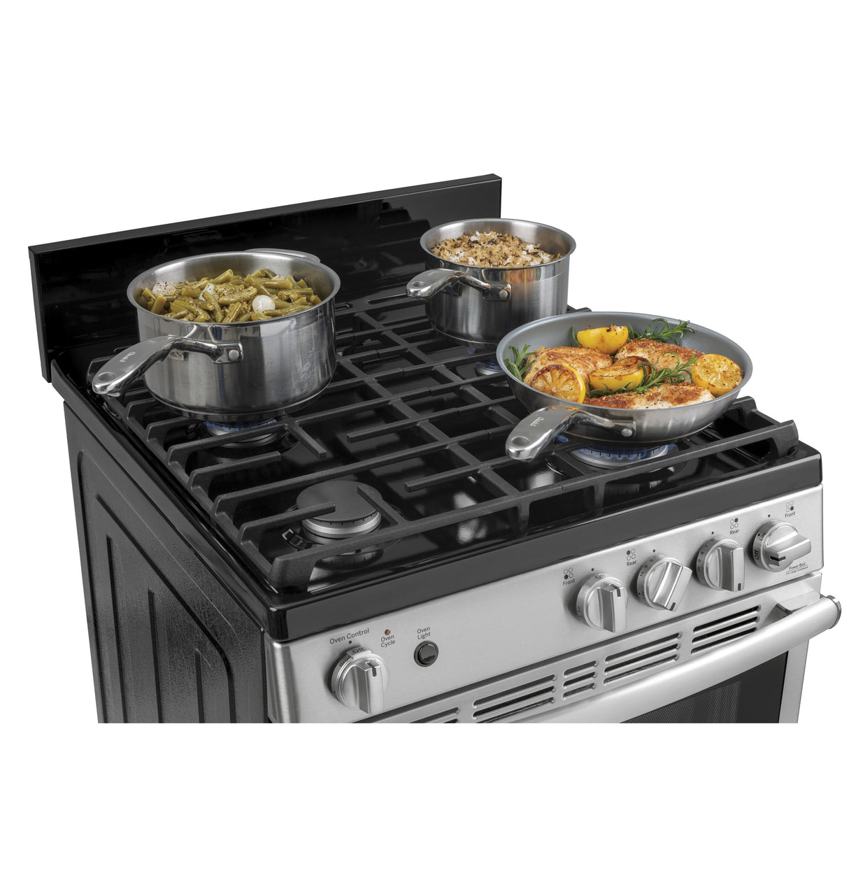 GE 24" Steam Clean Free-Standing/Slide-in Gas Range - Stainless Steel/Black (JGAS640RMSS)