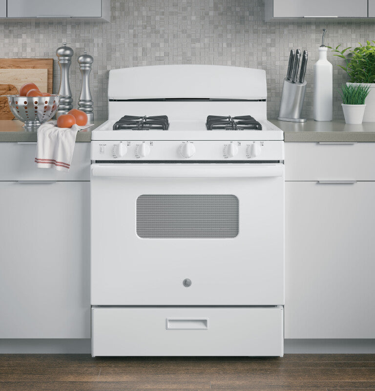 GE 30" Free-Standing Front Control Gas Range - White (JGBS10DEMWW)