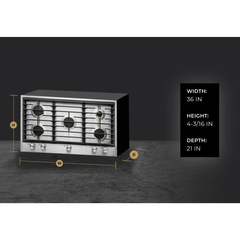JennAir Euro-Style 36" 5-Burner Gas Cooktop - Stainless Steel (JGC3536GS)