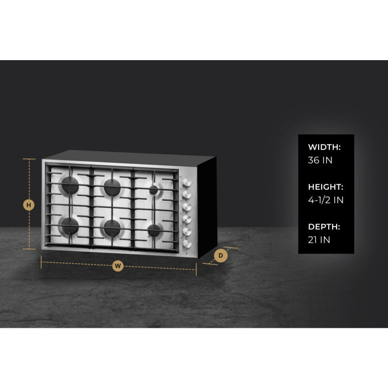 JennAir Euro-Style 36" 6-Burner Gas Cooktop - Stainless Steel (JGC7636BS)