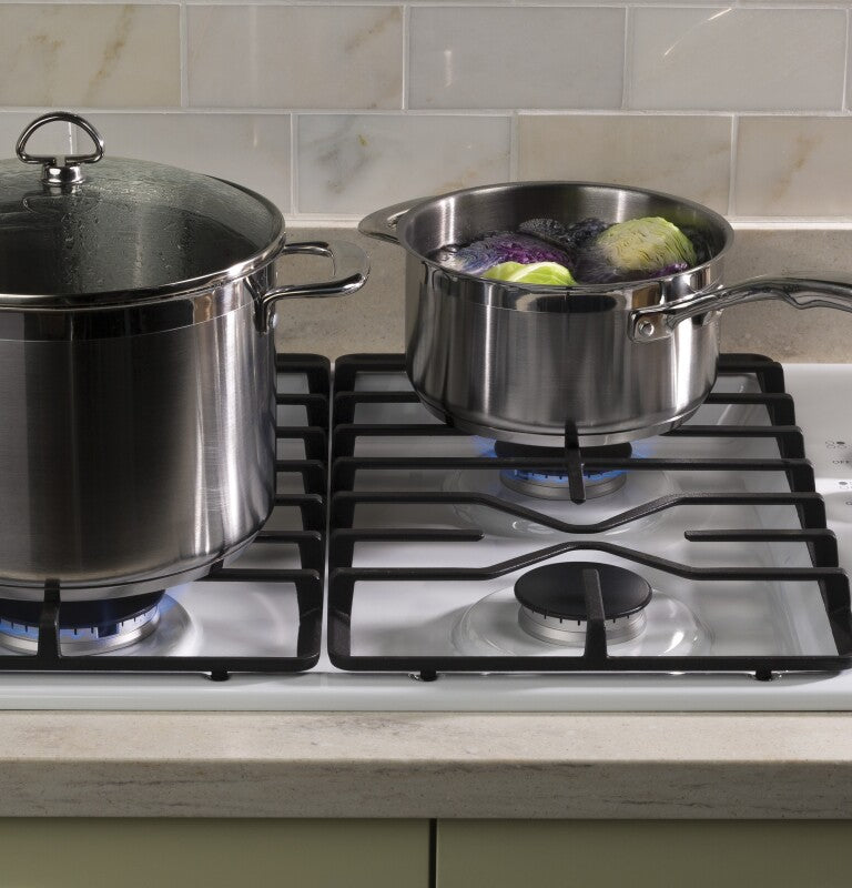 GE 30" Built-In Gas Cooktop with Dishwasher-Safe Grates - White (JGP3030DLWW)