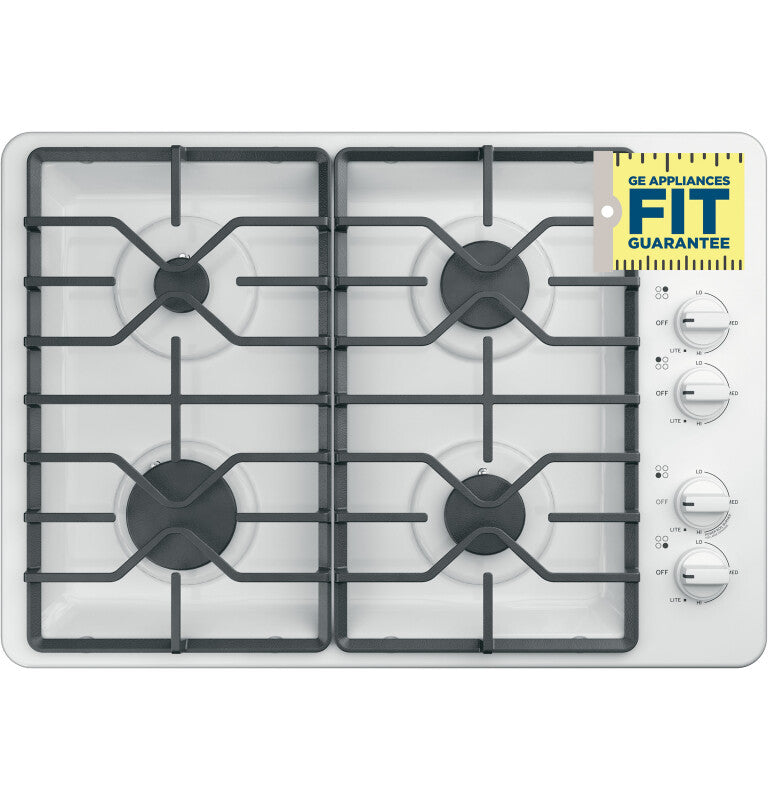 GE 30" Built-In Gas Cooktop with Dishwasher-Safe Grates - White (JGP3030DLWW)