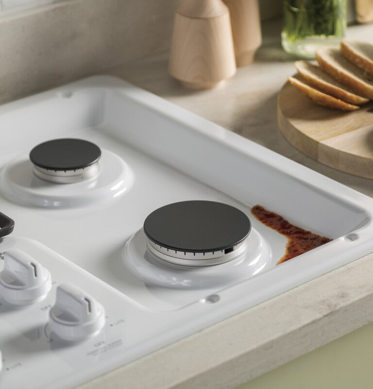 GE 36" Built-In Gas Cooktop with Dishwasher-Safe Grates - White (JGP3036DLWW)