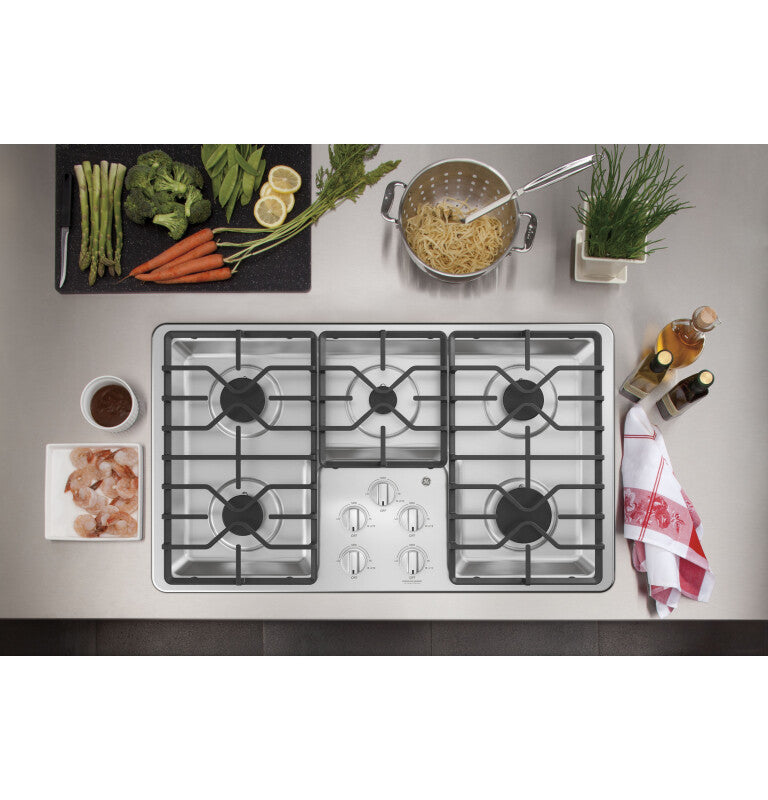 GE 36" Built-In Gas Cooktop with Dishwasher-Safe Grates - Stainless Steel (JGP3036SLSS)