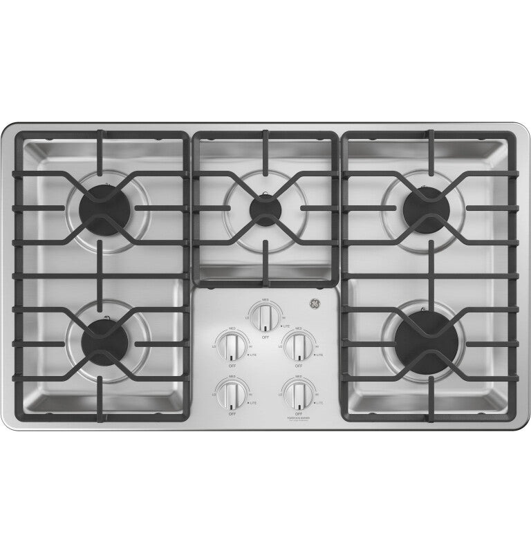 GE 36" Built-In Gas Cooktop with Dishwasher-Safe Grates - Stainless Steel (JGP3036SLSS)