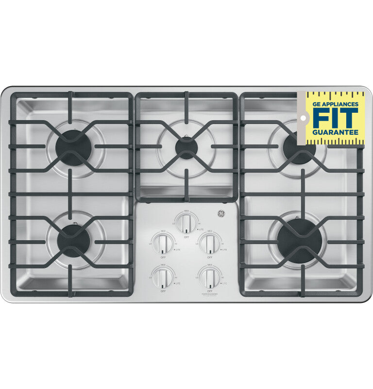 GE 36" Built-In Gas Cooktop with Dishwasher-Safe Grates - Stainless Steel (JGP3036SLSS)