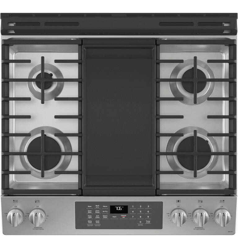 GE 30" Slide-In Front-Control Convection Gas Range with No Preheat Air Fry - Stainless Steel (JGS760SPSS)