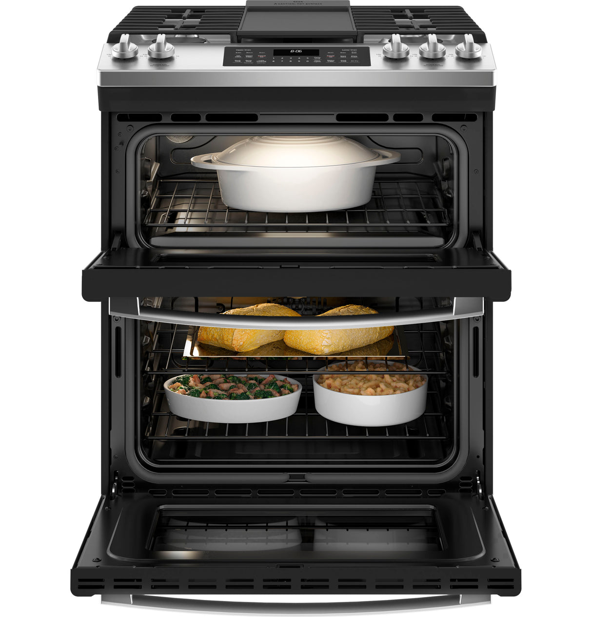 GE 30" Slide-In Front Control Gas Double Oven Range - Stainless Steel (JGSS86SPSS)