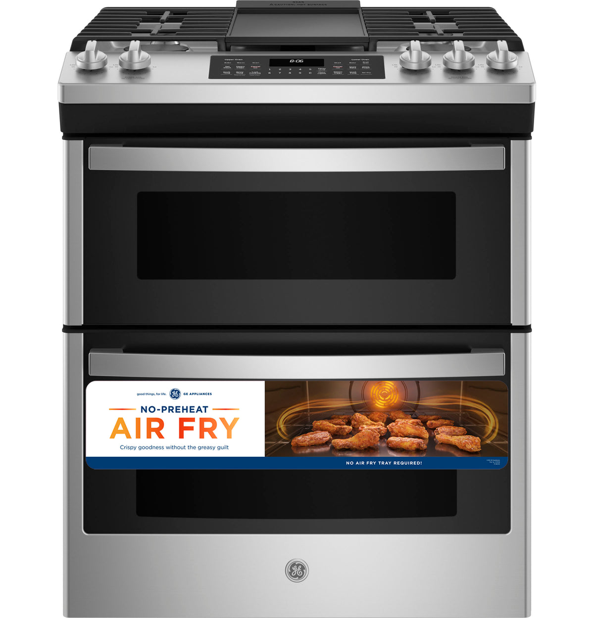 GE 30" Slide-In Front Control Gas Double Oven Range - Stainless Steel (JGSS86SPSS)