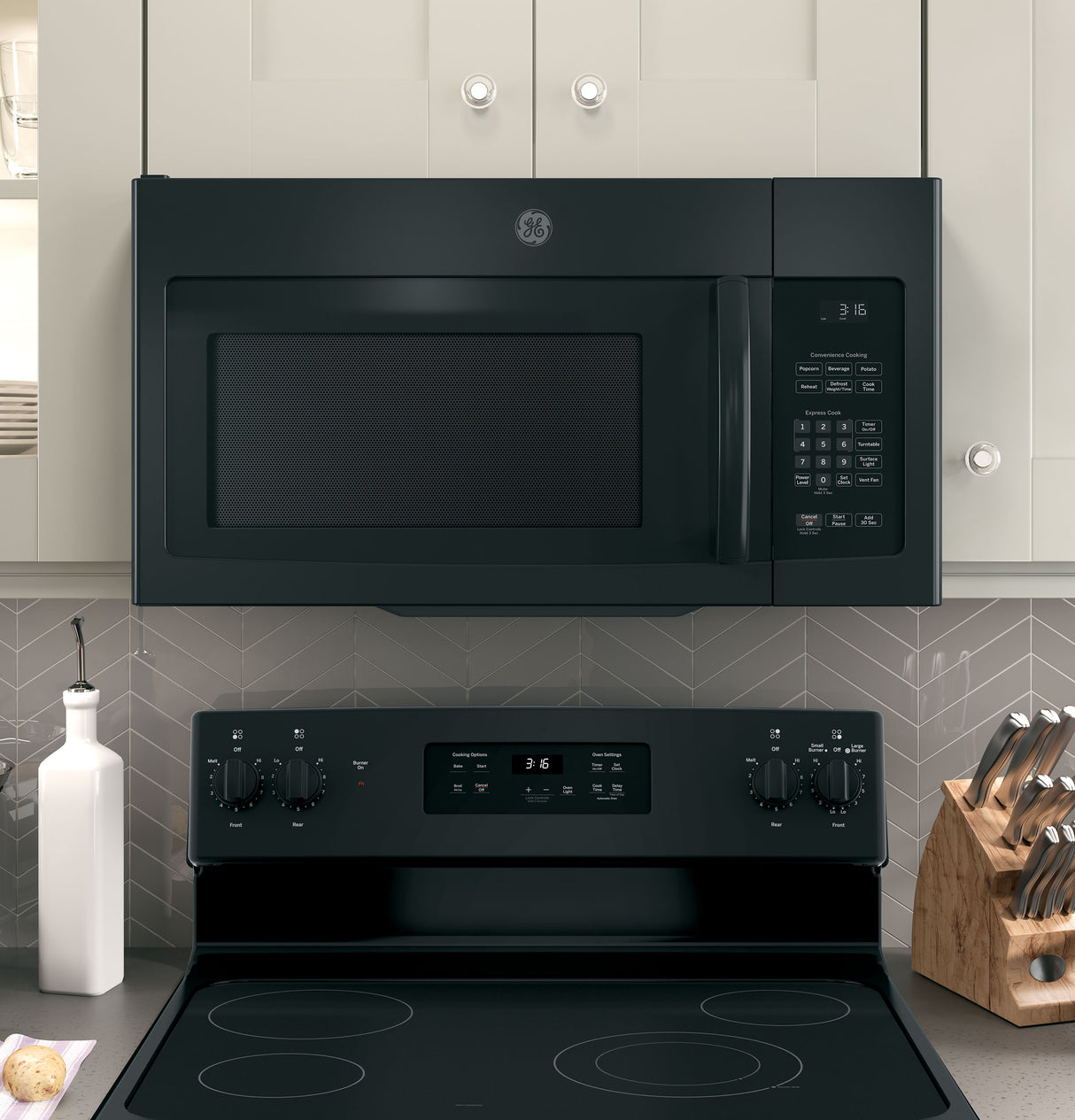 GE 1.6 Cu. Ft. Over-the-Range Microwave Oven with Recirculating Venting - Black (JNM3163DJBB)