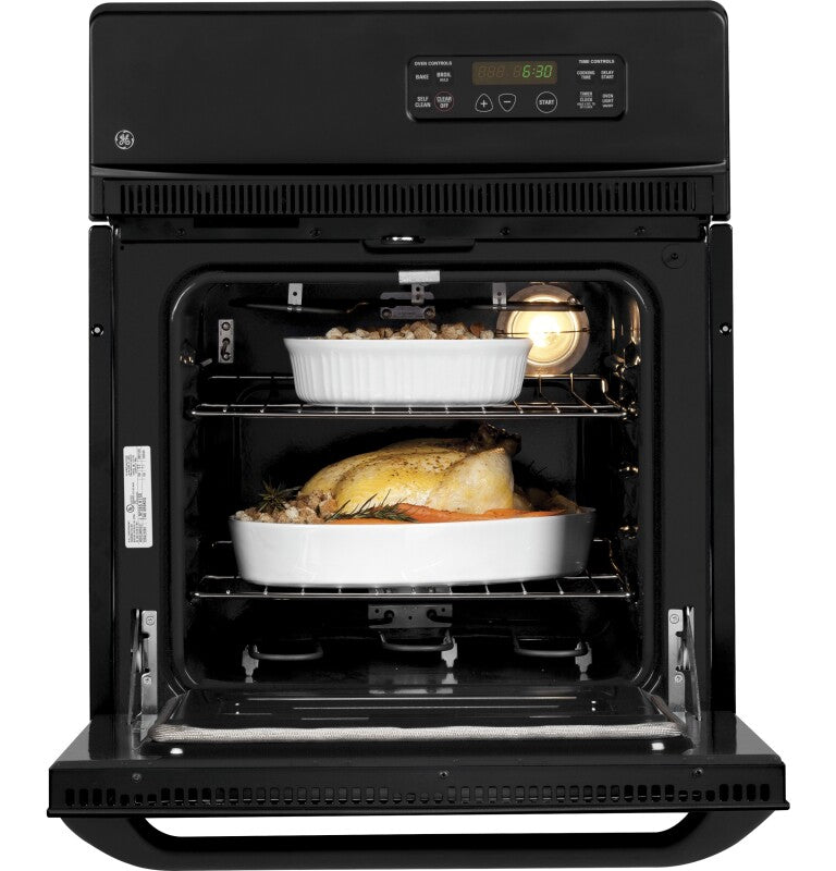 GE 24" Electric Single Self-Cleaning Wall Oven - Black on Black (JRP20BJBB)