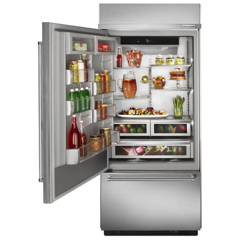 KitchenAid 20.9 Cu. Ft. 36" Width Built-In Stainless Bottom Mount Refrigerator with Platinum Interior Design - Stainless Steel (KBBL306ESS)