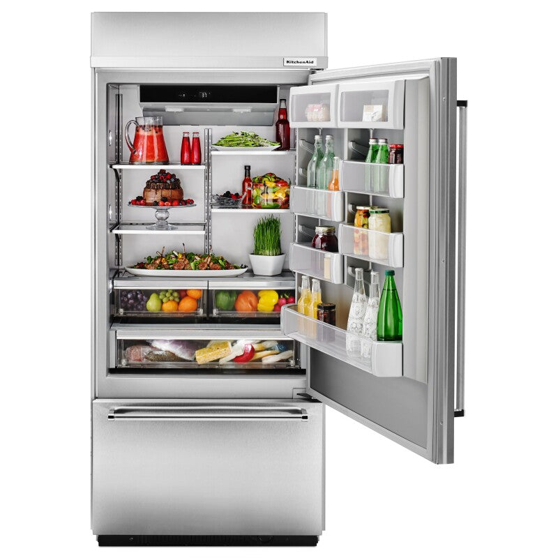 KitchenAid 20.9 Cu. Ft. 36" Width Built-In Stainless Bottom Mount Refrigerator with Platinum Interior Design - Stainless Steel (KBBR306ESS)