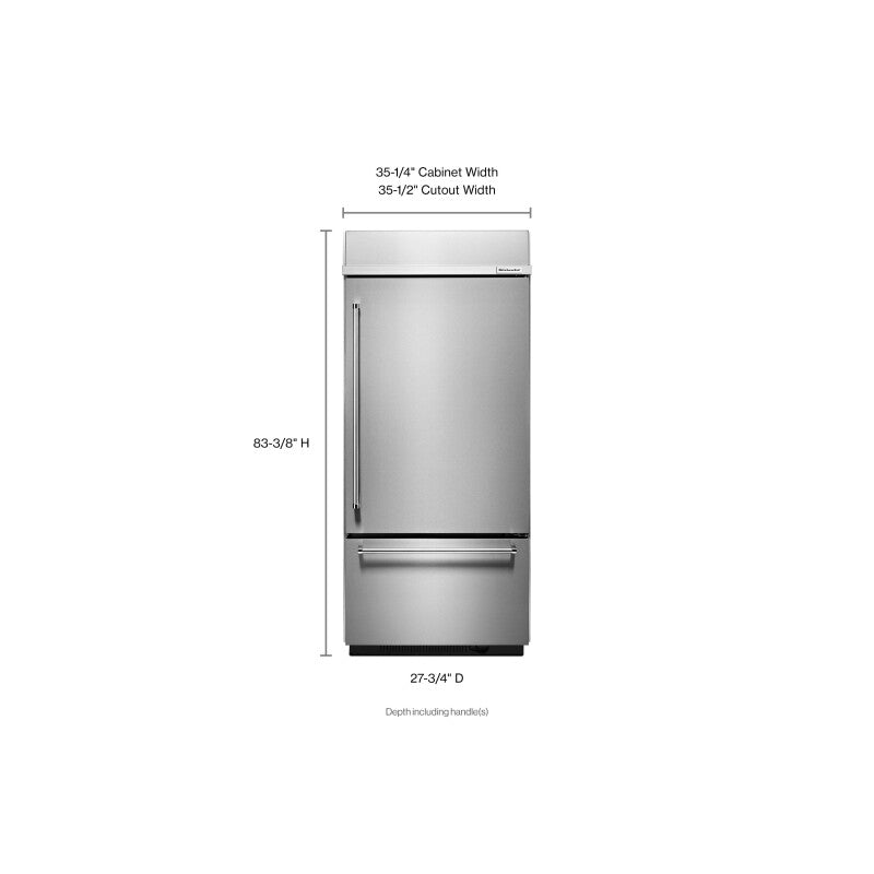 KitchenAid 20.9 Cu. Ft. 36" Width Built-In Stainless Bottom Mount Refrigerator with Platinum Interior Design - Stainless Steel (KBBR306ESS)