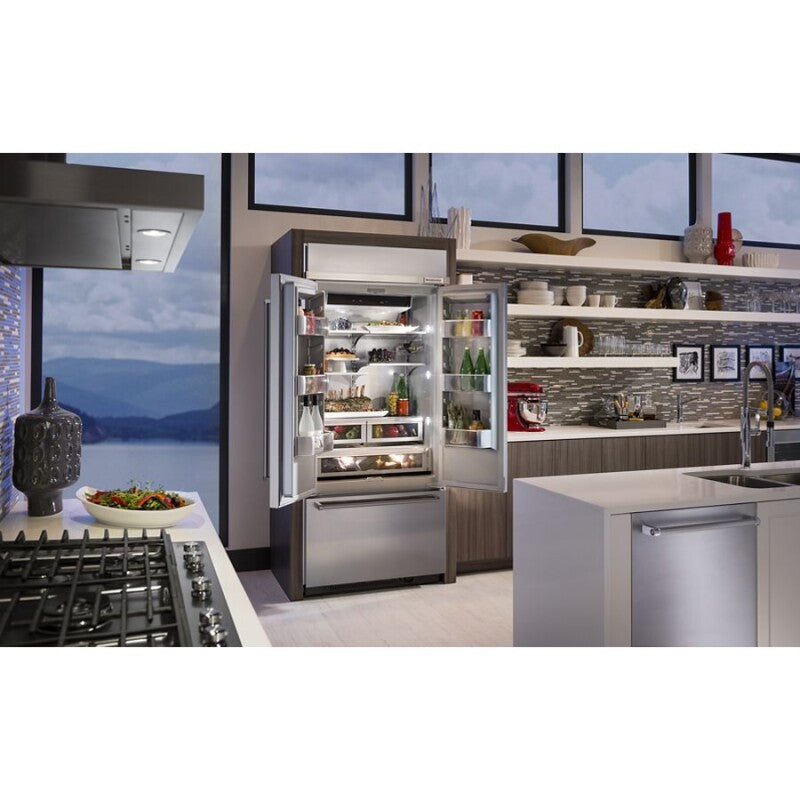 KitchenAid 20.8 Cu. Ft. 36" Width Built In Stainless Steel French Door Refrigerator with Platinum Interior Design - Stainless Steel (KBFN506ESS)