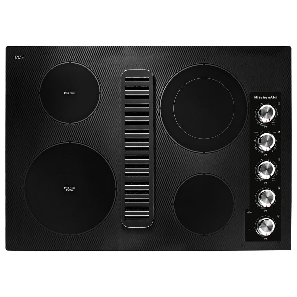 KitchenAid 30" Electric Downdraft Cooktop with 4 Elements - Black (KCED600GBL)