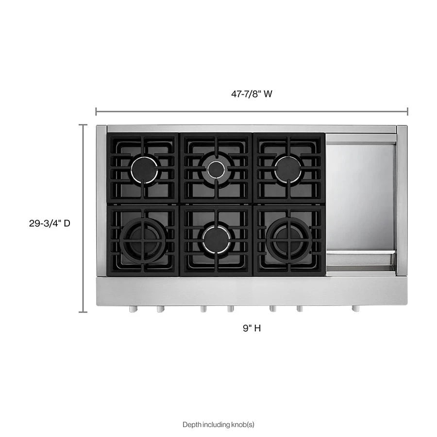 KITCHENAID 48'' 6-burner Commercial-style Gas Rangetop With Griddle - Stainless Steel (KCGC558JSS)