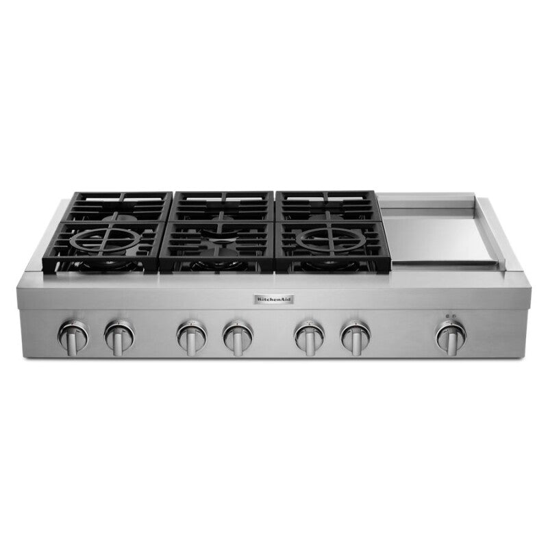KitchenAid 48'' 6-Burner Commercial-Style Gas Rangetop with Griddle - Stainless Steel (KCGC558JSS)