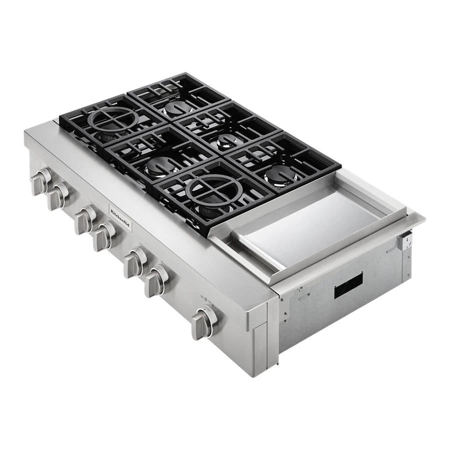 KitchenAid 48'' 6-Burner Commercial-Style Gas Rangetop with Griddle - Stainless Steel (KCGC558JSS)