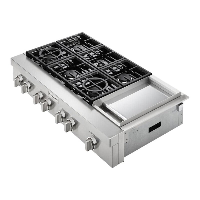 KitchenAid 48'' 6-Burner Commercial-Style Gas Rangetop with Griddle - Stainless Steel (KCGC558JSS)