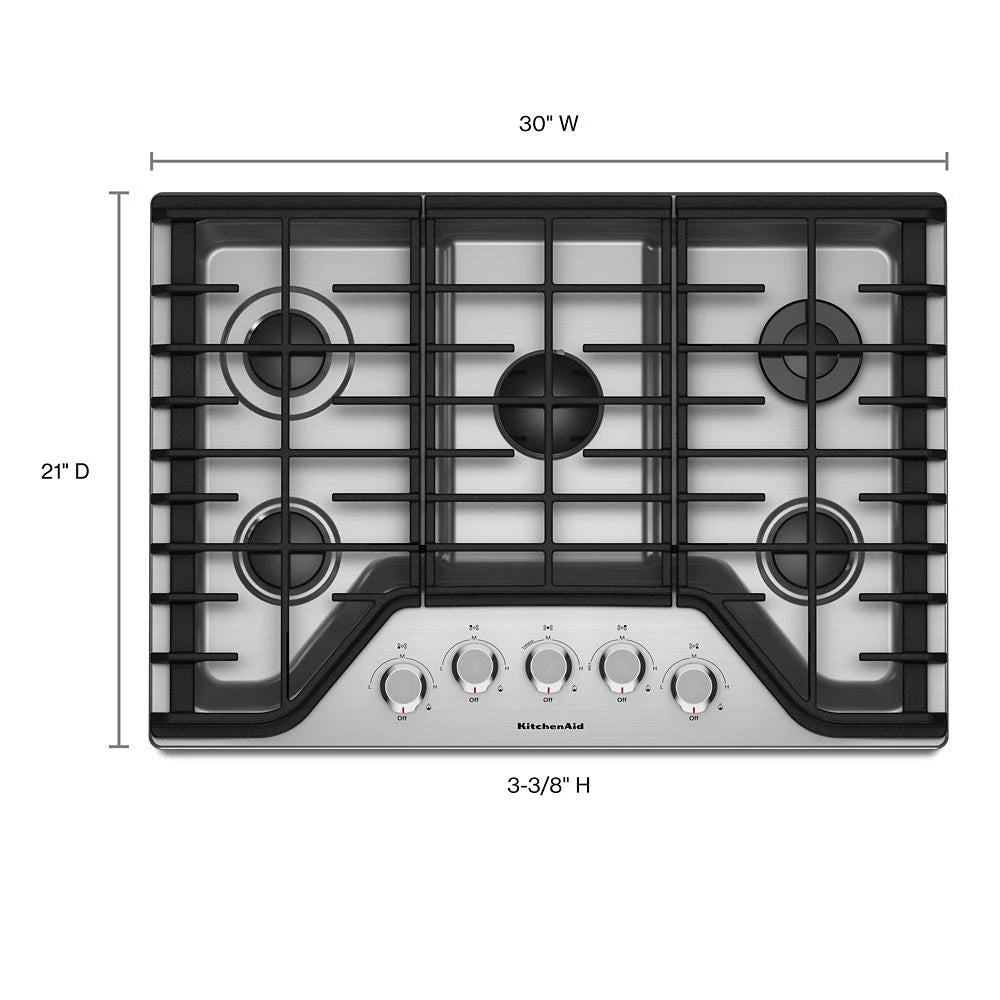 KitchenAid 30" 5-Burner Gas Cooktop - Stainless Steel (KCGS350ESS)