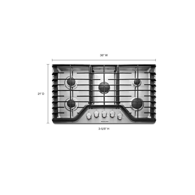 KitchenAid 36" 5-Burner Gas Cooktop - Stainless Steel (KCGS356ESS)