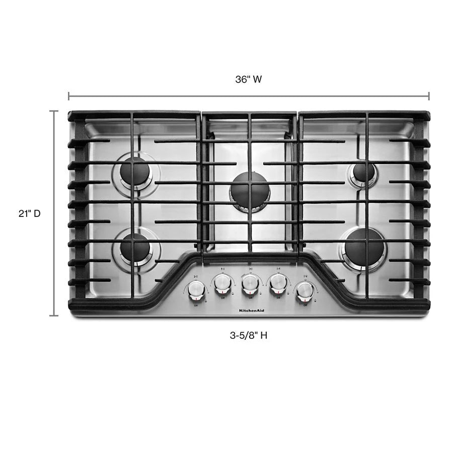 KITCHENAID 36" 5-Burner Gas Cooktop - Stainless Steel (KCGS356ESS)