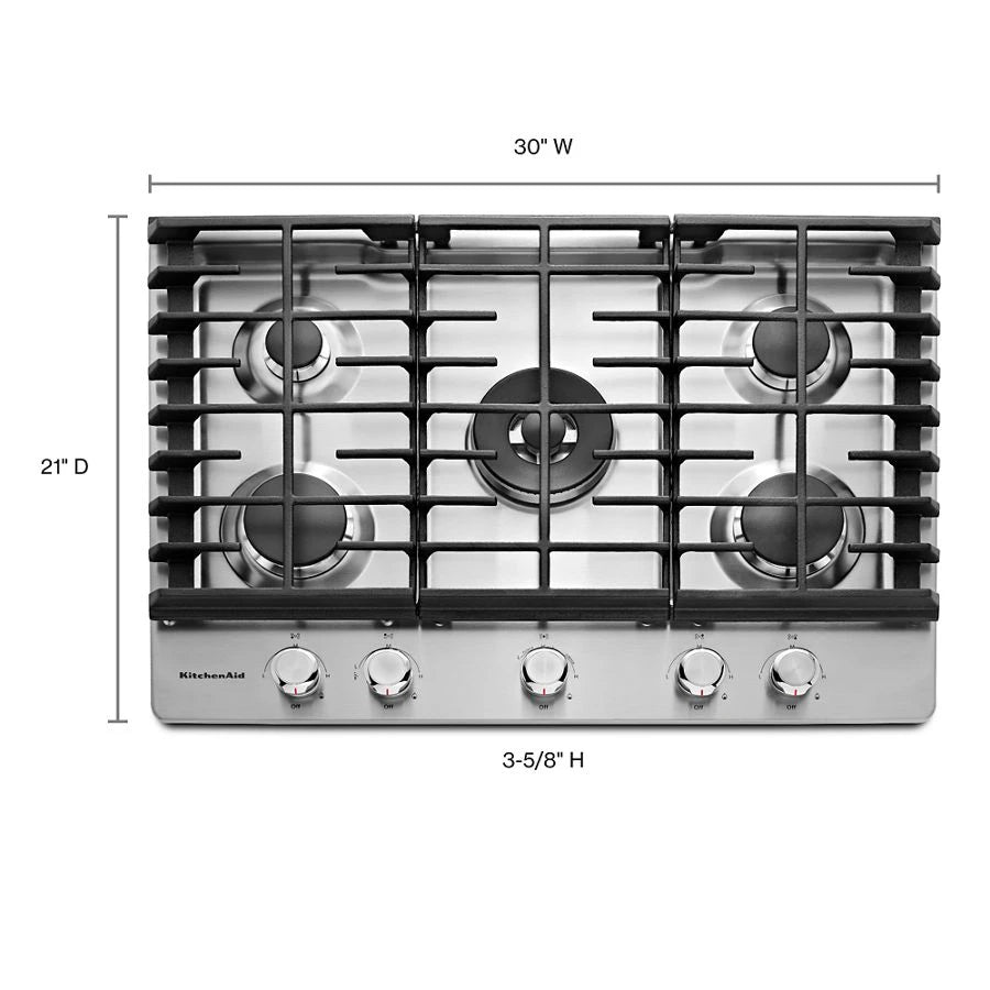 KITCHENAID 30" 5-Burner Gas Cooktop - Stainless Steel (KCGS550ESS)