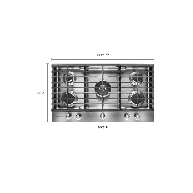 KitchenAid 36" 5-Burner Gas Cooktop - Stainless Steel (KCGS556ESS)
