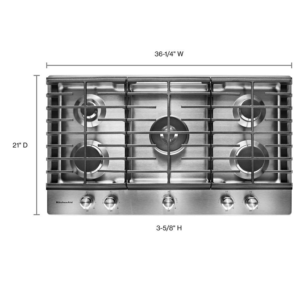 KitchenAid 36" 5-Burner Gas Cooktop - Stainless Steel (KCGS556ESS)