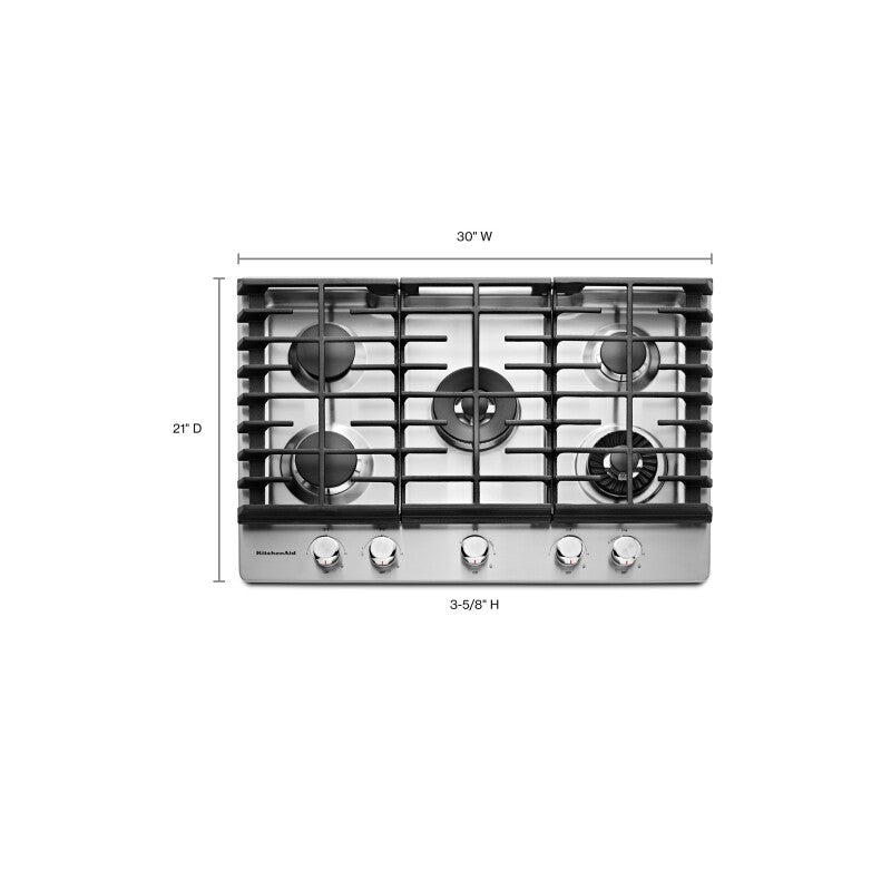 KitchenAid 30" 5-Burner Gas Cooktop with Griddle - Stainless Steel (KCGS950ESS)
