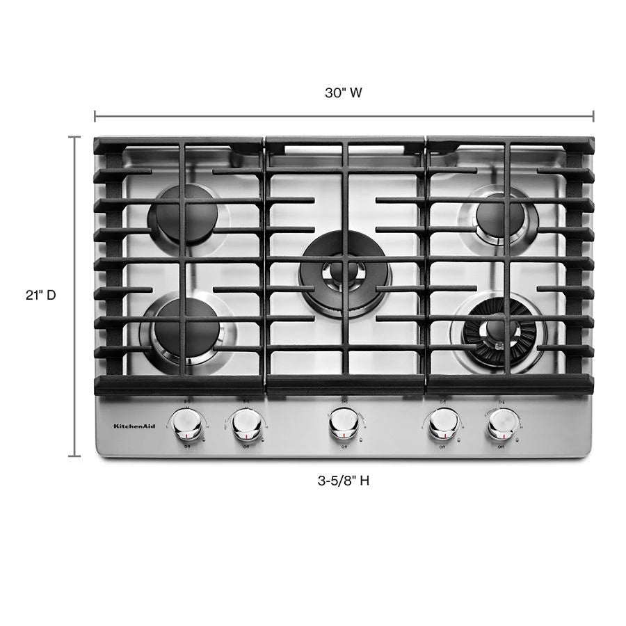 KITCHENAID 30" 5-Burner Gas Cooktop with Griddle - Stainless Steel (KCGS950ESS)