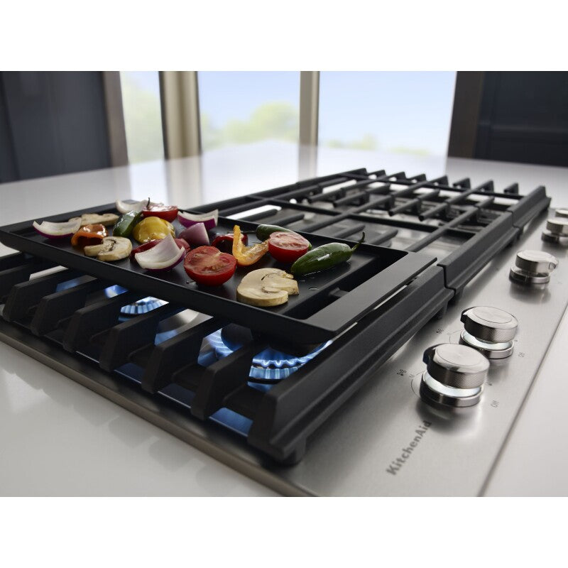 KitchenAid 36" 5-Burner Gas Cooktop with Griddle - Stainless Steel (KCGS956ESS)