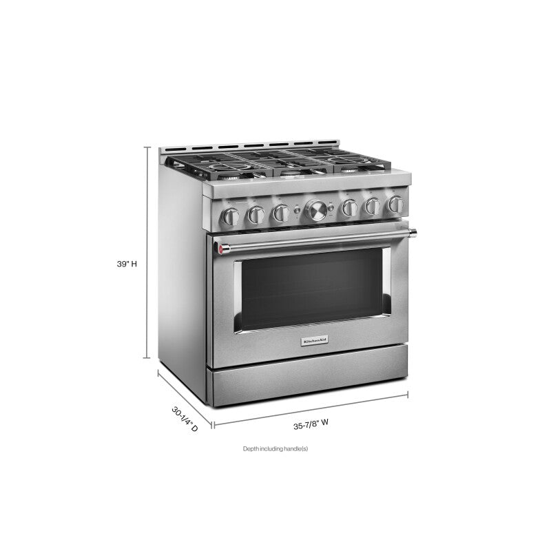 KitchenAid 36" Smart Commercial-Style Gas Range with 6 Burners - Stainless Steel (KFGC506JSS)
