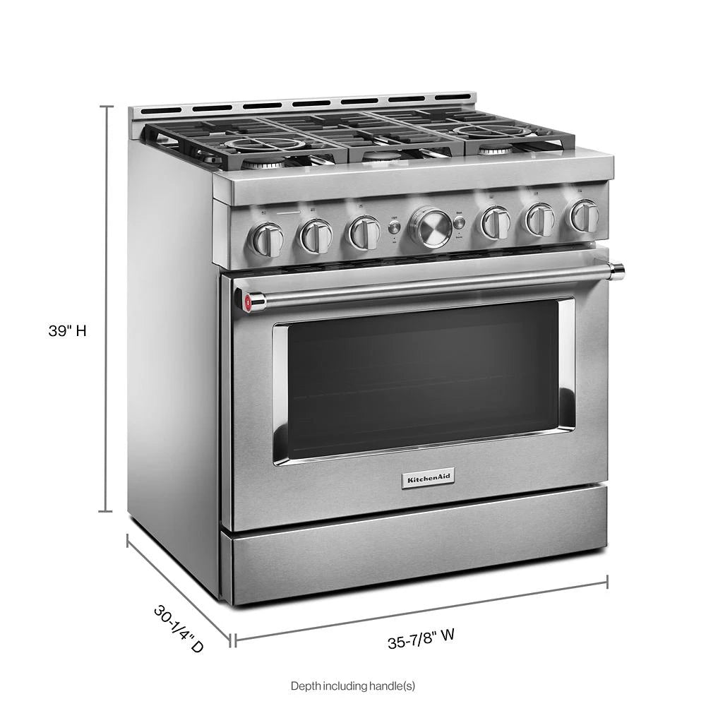 KitchenAid 36'' Smart Commercial-Style Gas Range with 6 Burners - Stainless Steel (KFGC506JSS)