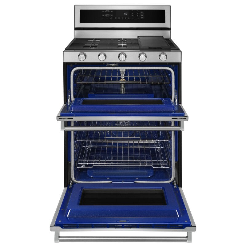 KitchenAid 30" 5 Burner Gas Double Oven Convection Range - Stainless Steel (KFGD500ESS)