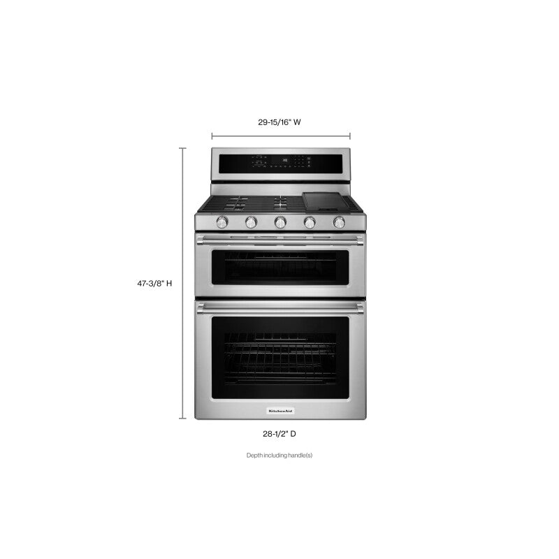 KitchenAid 30" 5 Burner Gas Double Oven Convection Range - Stainless Steel (KFGD500ESS)