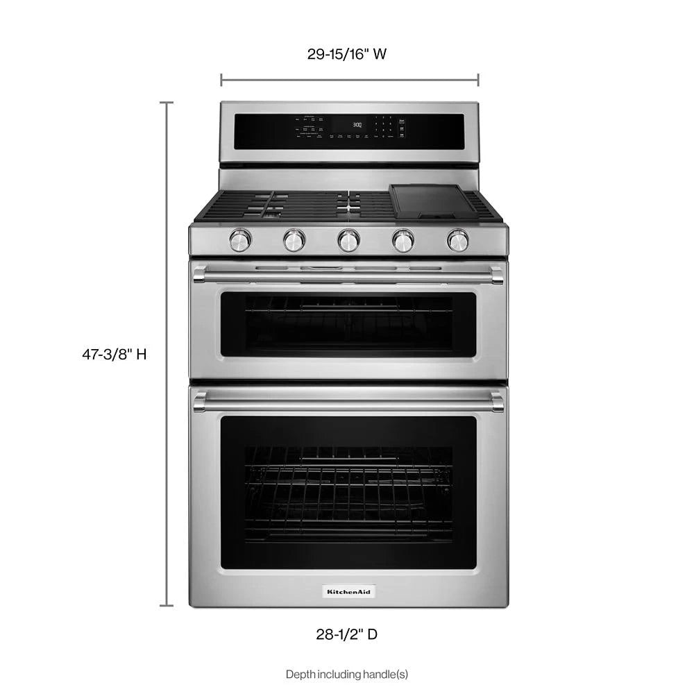 KitchenAid 30" 5 Burner Gas Double Oven Convection Range - Stainless Steel (KFGD500ESS)