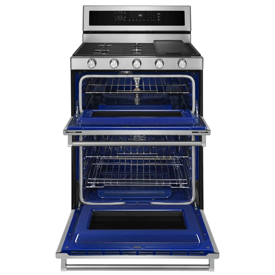 KITCHENAID 30-inch 5 Burner Gas Double Oven Convection Range - Stainless Steel (KFGD500ESS)
