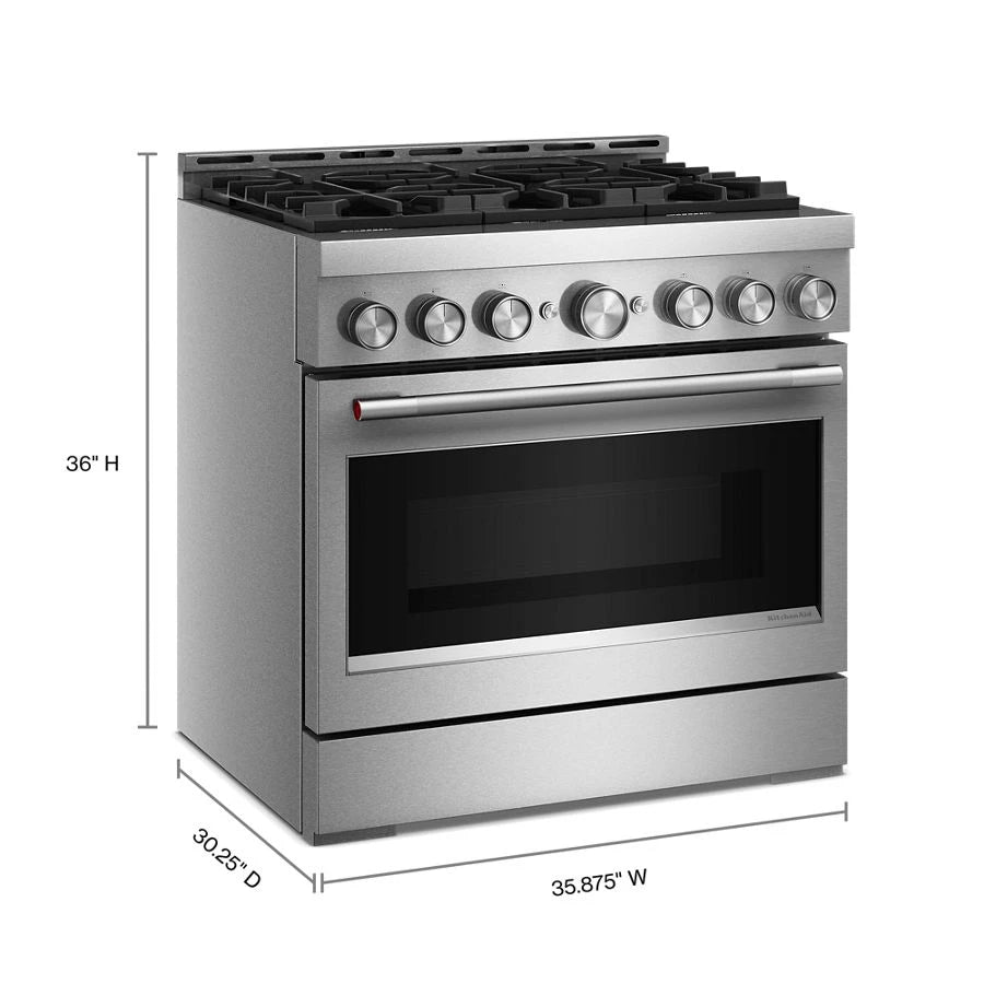KITCHENAID 36-Inch 6 Burner Commercial-Style Gas Range with No Preheat Air Fry Mode - Stainless Steel (KFGS936SSS)
