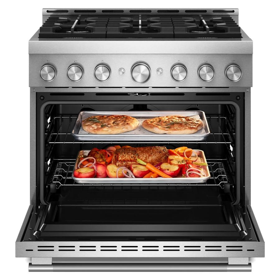KITCHENAID 36-Inch 6 Burner Commercial-Style Gas Range with No Preheat Air Fry Mode - Stainless Steel (KFGS936SSS)